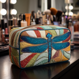 Quilted beauty bag with colourful dragonfly