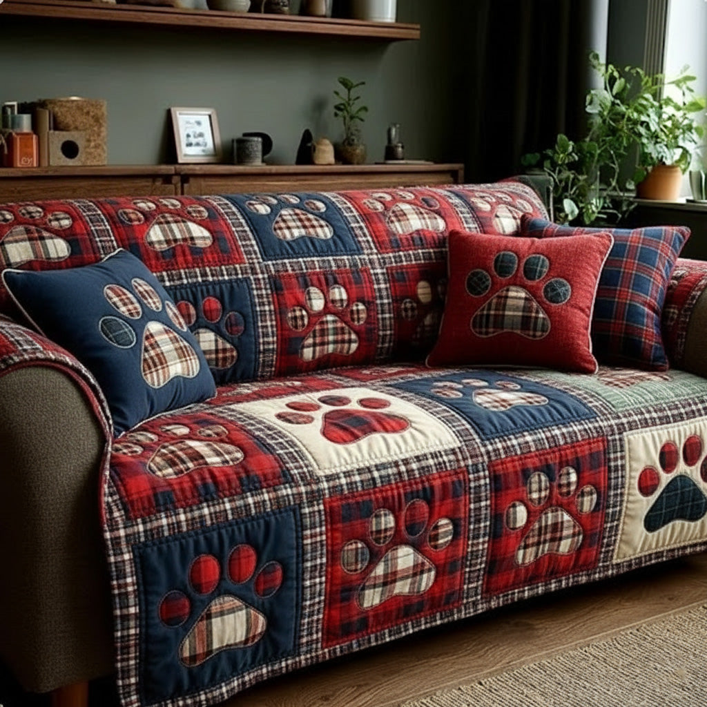 Quilted Sofa Cover with Paw Prints NCU0VT358