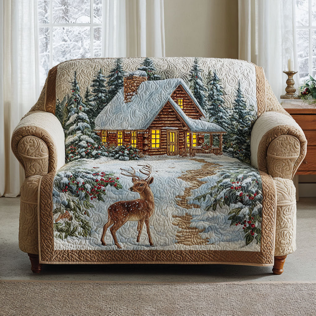 Quilted Sofa Cover with Winter Cabin NCU0VT343