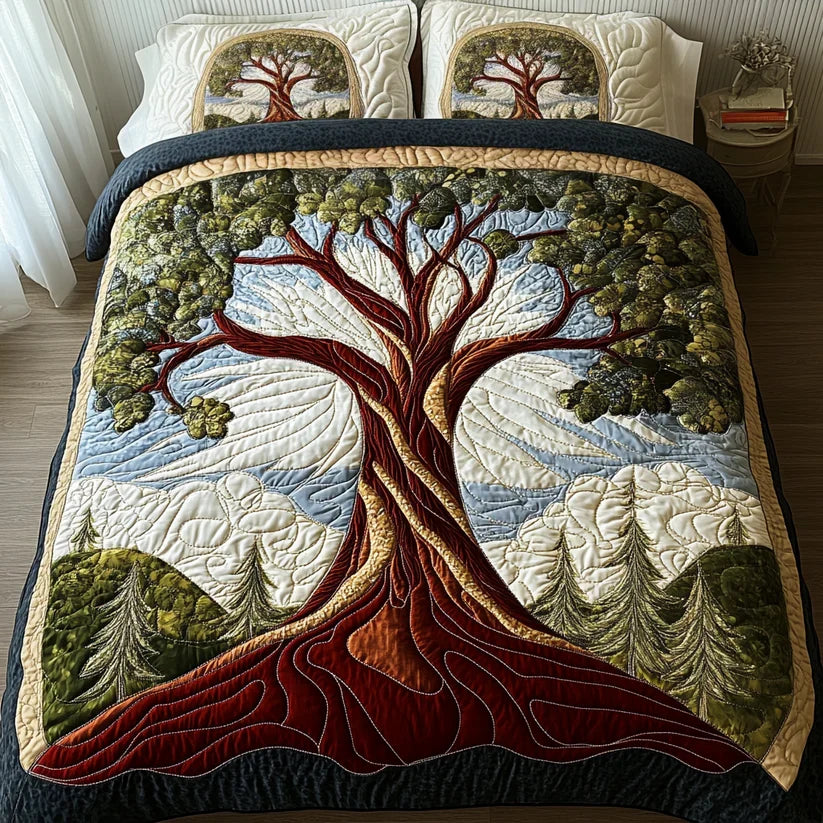 3-Piece Quilted Bed Set - Tree of Life