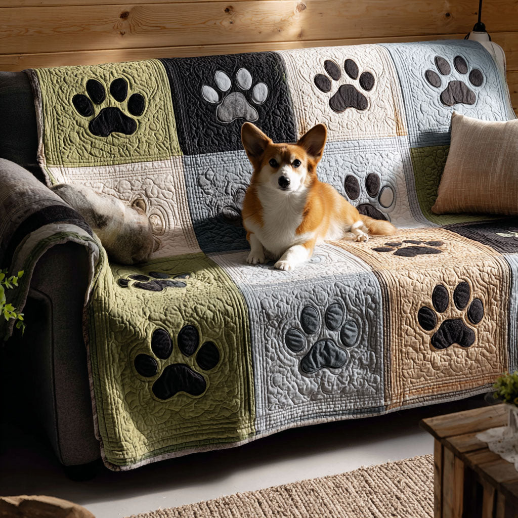 Quilted sofa cover with paw prints NCU0VT363