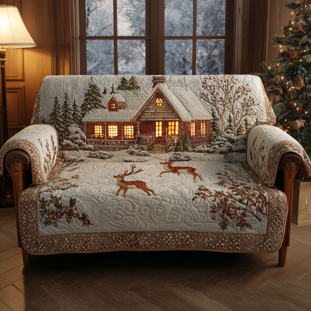 Quilted Sofa Cover with Winter Cabin NCU0VT343