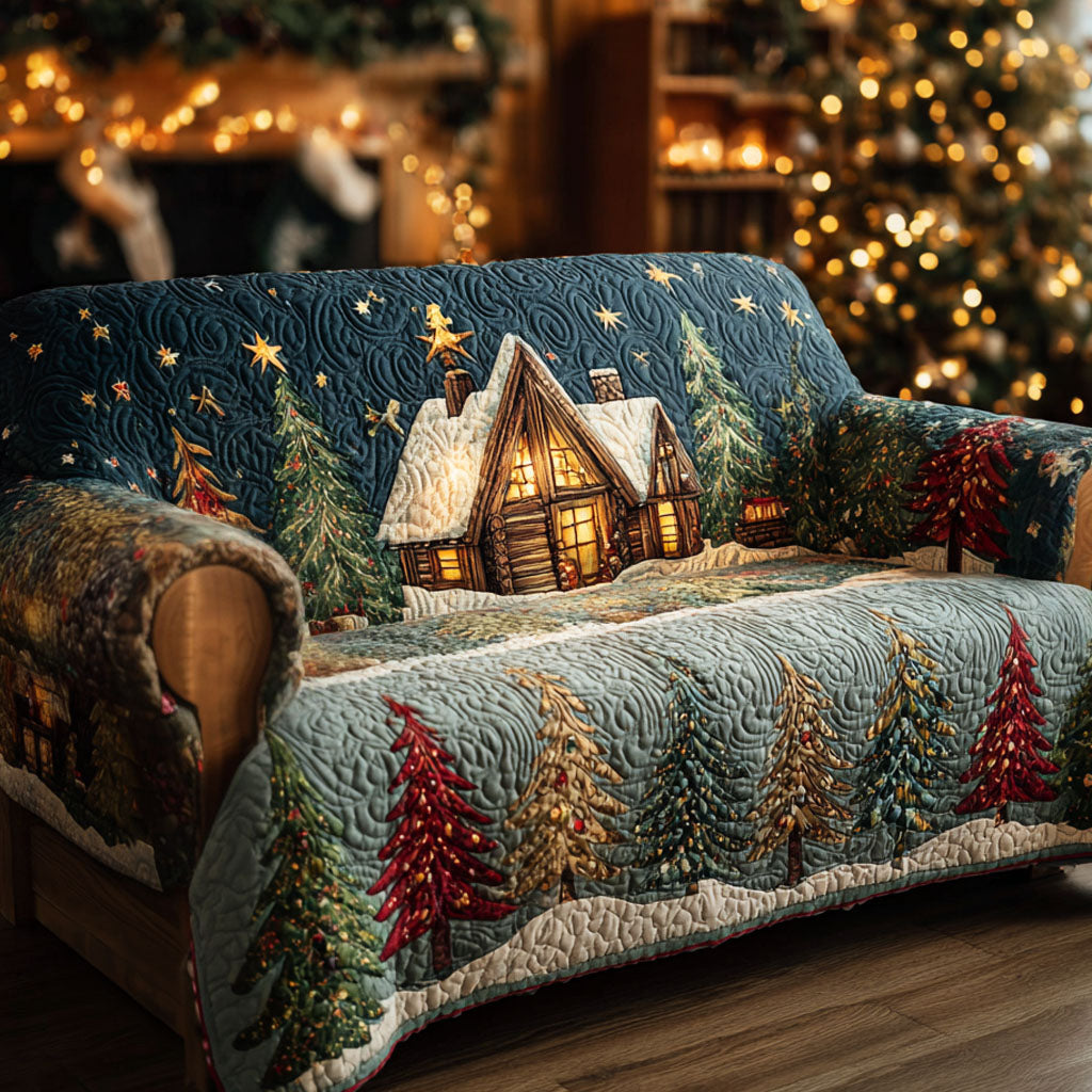 Quilted Sofa Cover with Winter Cabin NCU0VT343