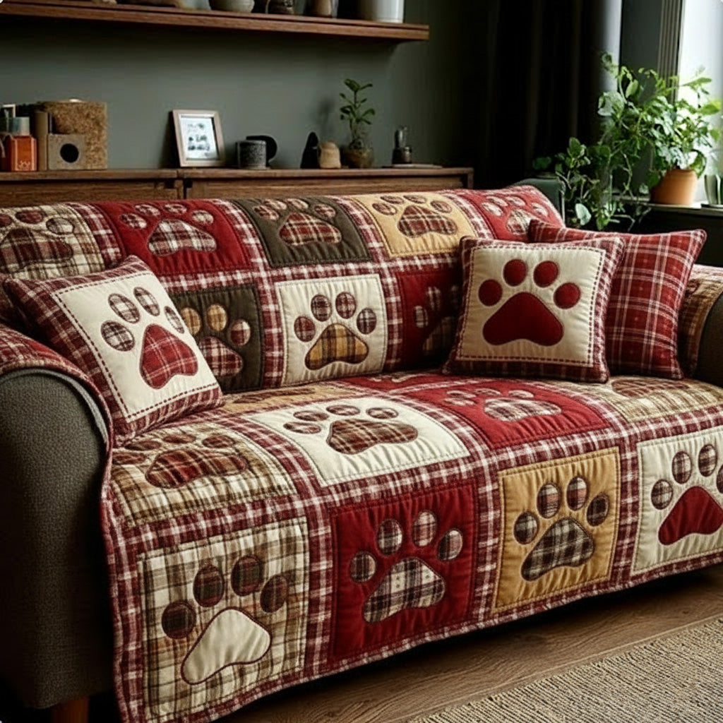 Quilted Sofa Cover with Paw Prints NCU0VT358