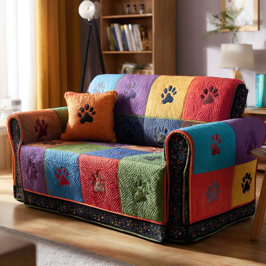 Quilted sofa cover with paw prints NCU0VT342